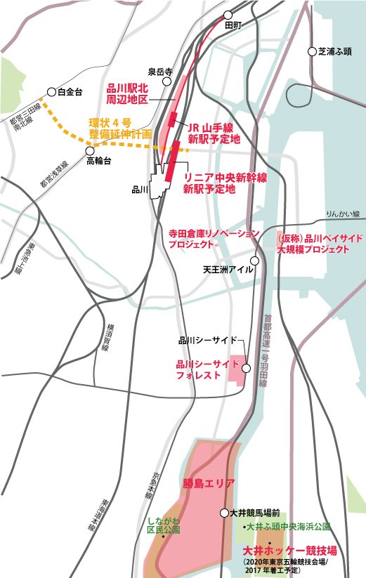 品川～勝島エリアの開発計画の位置図