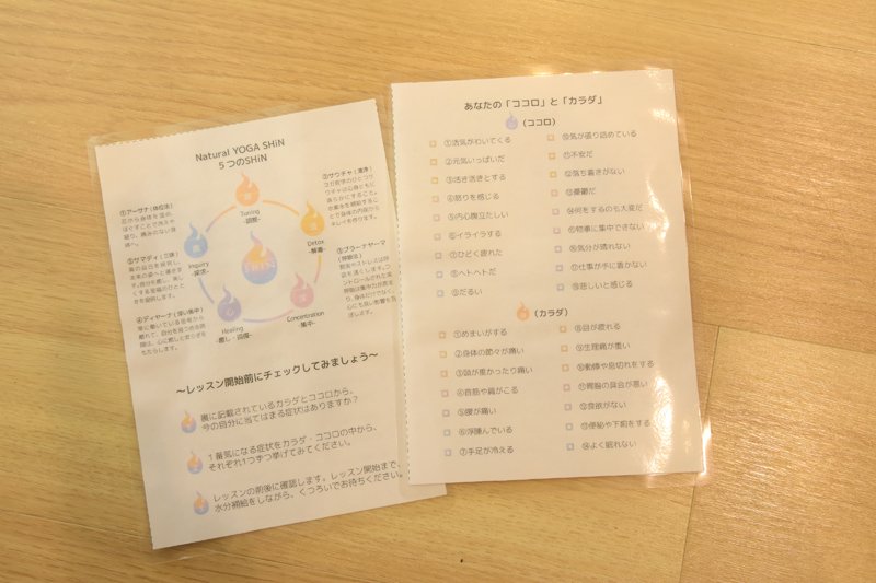 オリジナルプログラム「SHIN-癒-」で使われるセルフチェック表