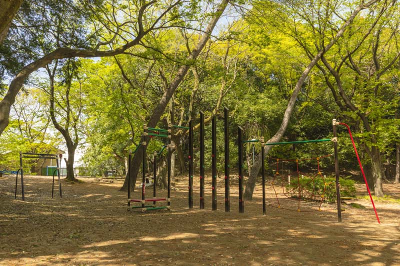 緑の中に遊具がそろう「春日部市八幡公園」