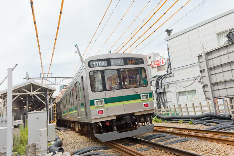 「池上」駅の東急池上線電車