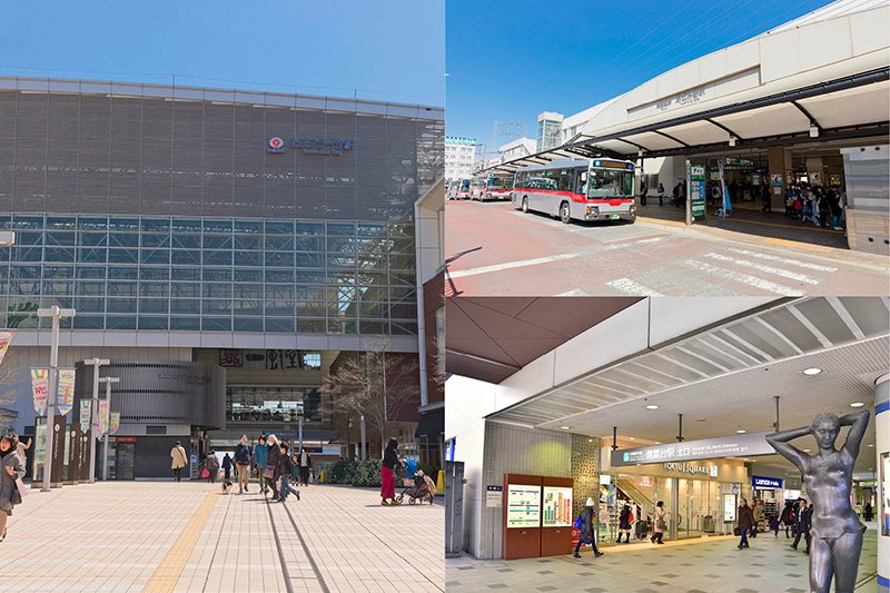 「たまプラーザ」駅（左）、「あざみ野」駅（右上）、「青葉台」駅（右下）
