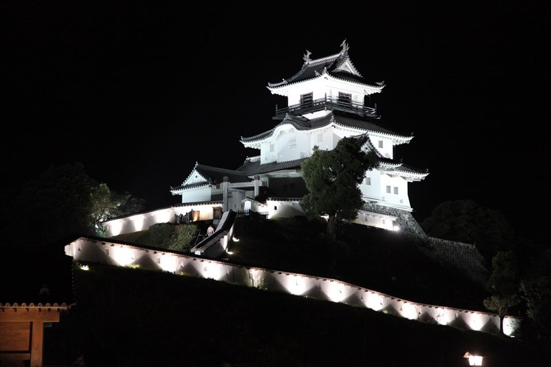 ライトアップされた「掛川城」